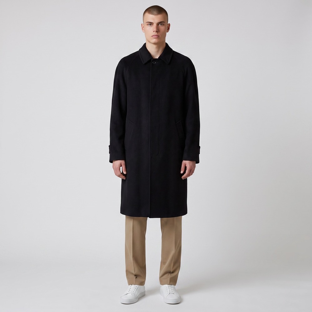 Saks Fifth Avenue Black Wool Cashmere Overcoat Mens 40R Long Topcoat Made Italy